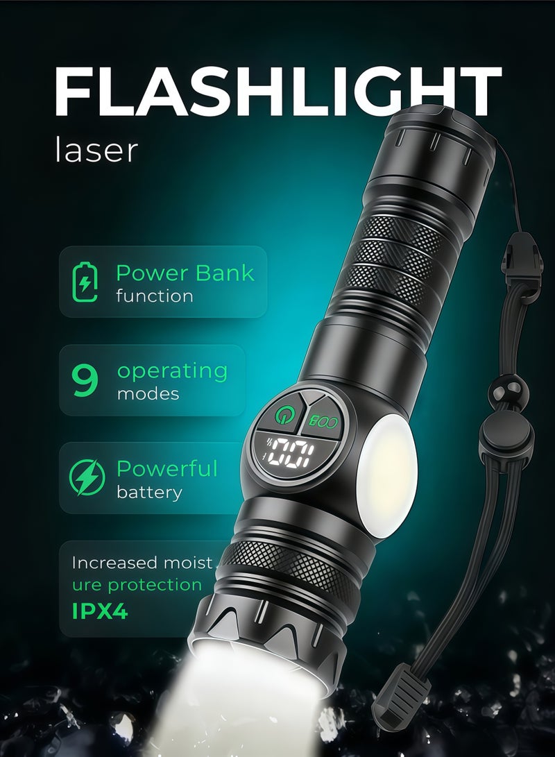 XiuWoo Camping Flashlight,Powerful Flash Light,High Lumen Waterproof Shockproof Flashlight,Zoomable 10W,XHP70,Telescopic Zoom,2 Light Sources & 9 Modes,LED Camping Accessory,Rechargeable Battery for Up to 4-Hour Usage,Magnetic Base with COB Side Light for Multiple Uses,IP67 Waterproof for Camping/Home - Image 1